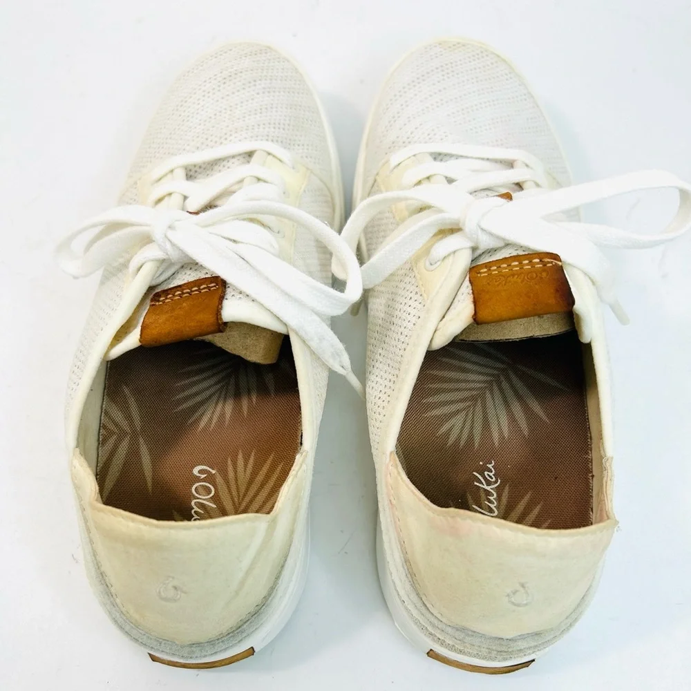 OluKai Cream-White Slip-On Perforated Sneaker Mule